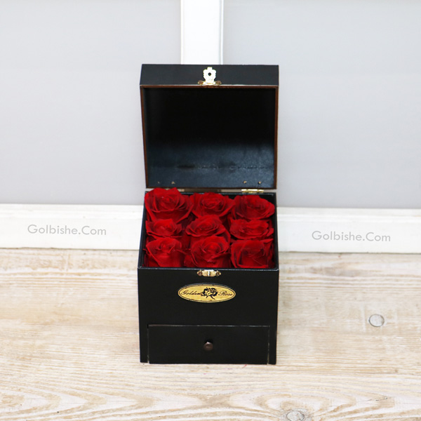 9roses2 خرید دسته گل جاودان ، خرید گل جاودان قرمز ، باکس گل جاودان کشودار ، جعبه کشودار رز جاودان